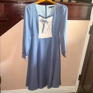 Old Fashioned Large Inspired Long Sleeve MIDI Dress With Pearl & Bow Accents